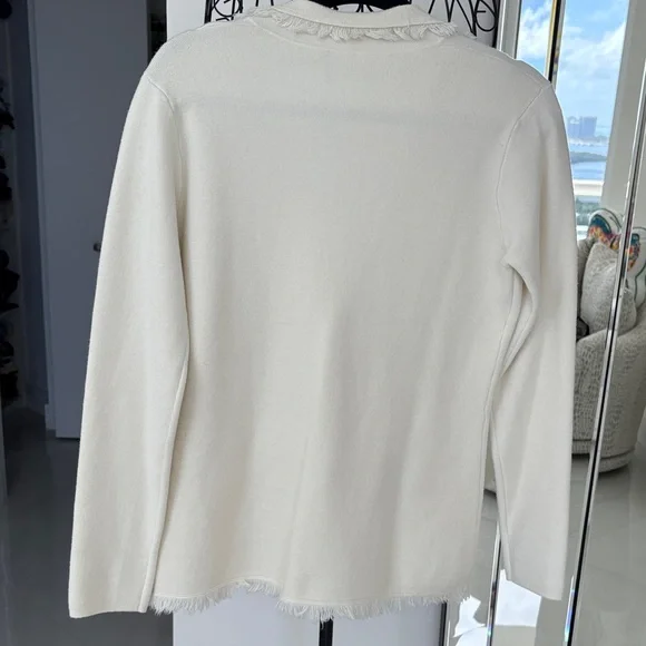 Elegant Cream Fringed Knit Blazer - Picture 5 of 11